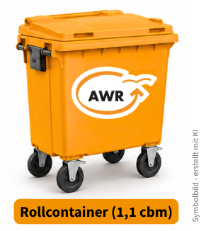 Ansicht eines Rollcontainers in orange mit AWR-Logo