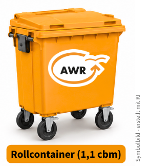 Ansicht eines Rollcontainers in orange mit AWR-Logo 