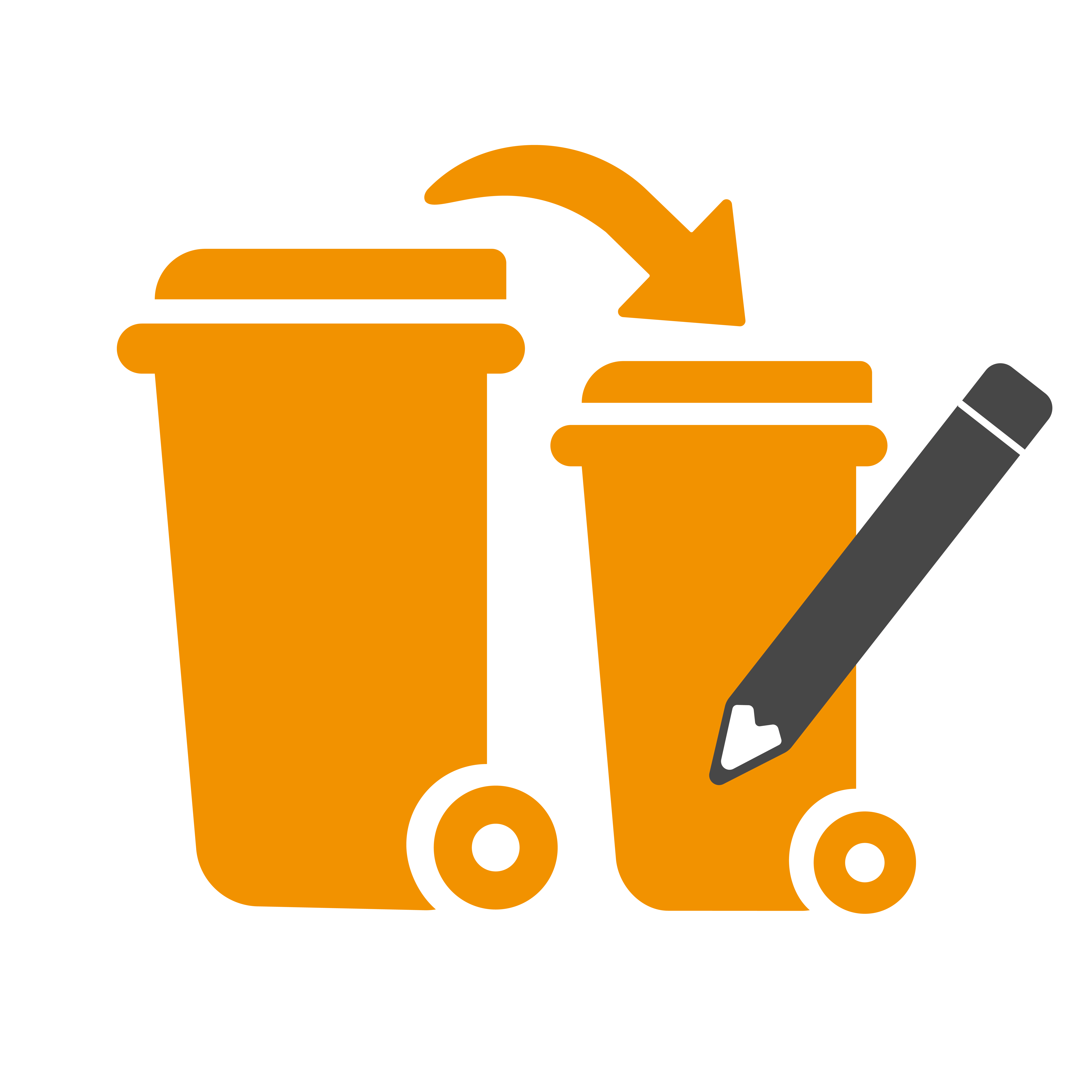 Symbolbild: große Tonne und kleine Tonne mit Tauchpfeil