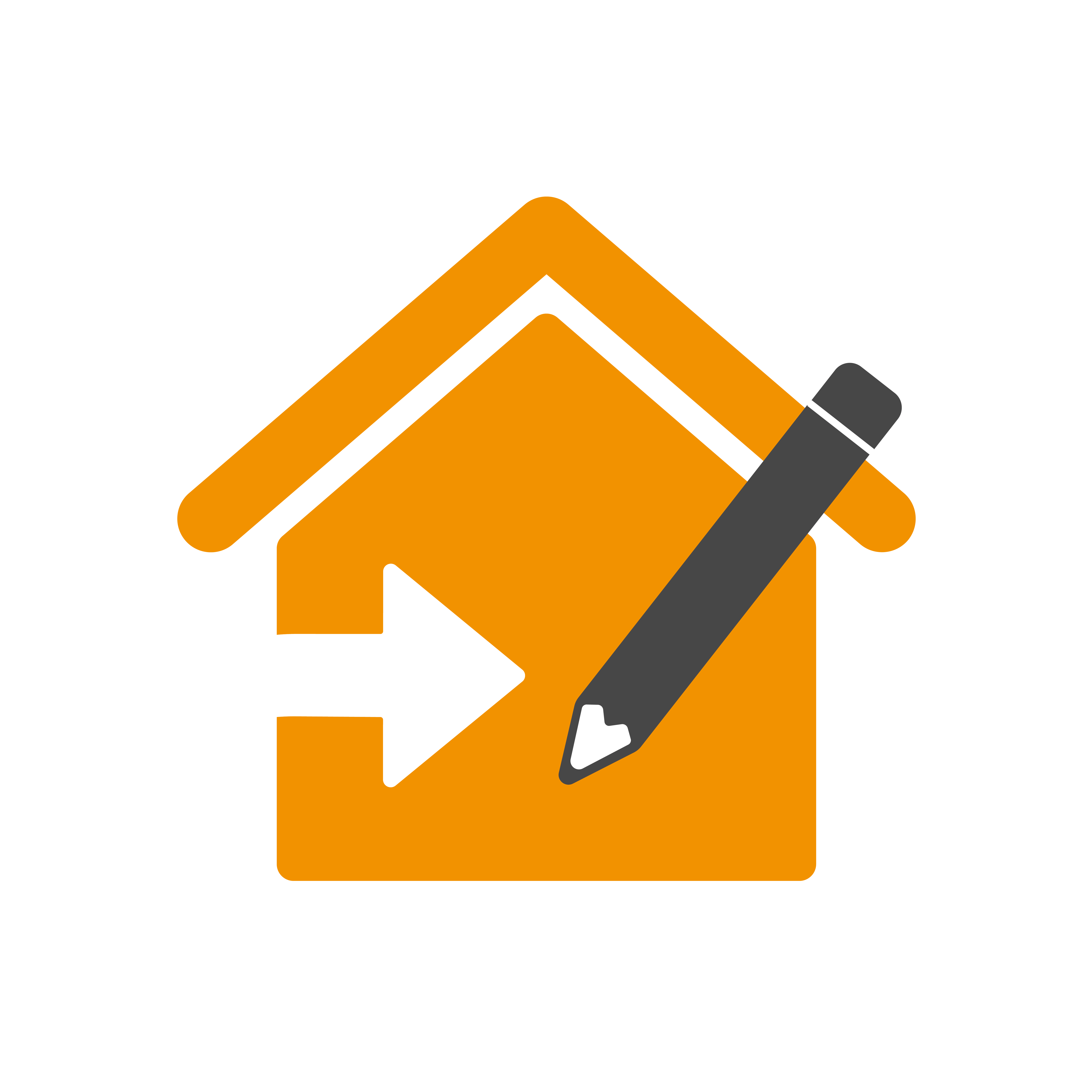 Symbolbild: Haus mit Pfeil und Stift